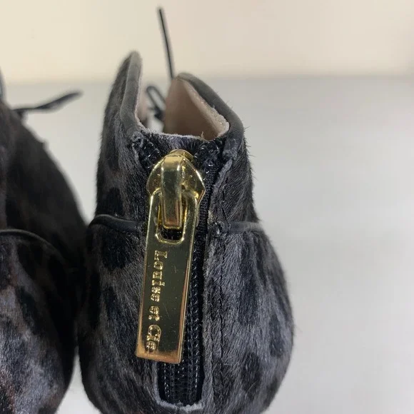 Louise et Cie Leopard Print Cow Hair Fur Peep Toe Lace Up Ankle Booties Heels 6M - Picture 4 of 12